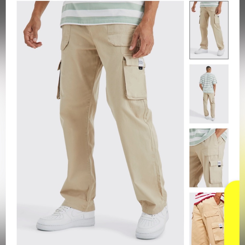 NWT BoohooMAN Tan Twill Belted Cargo Trousers